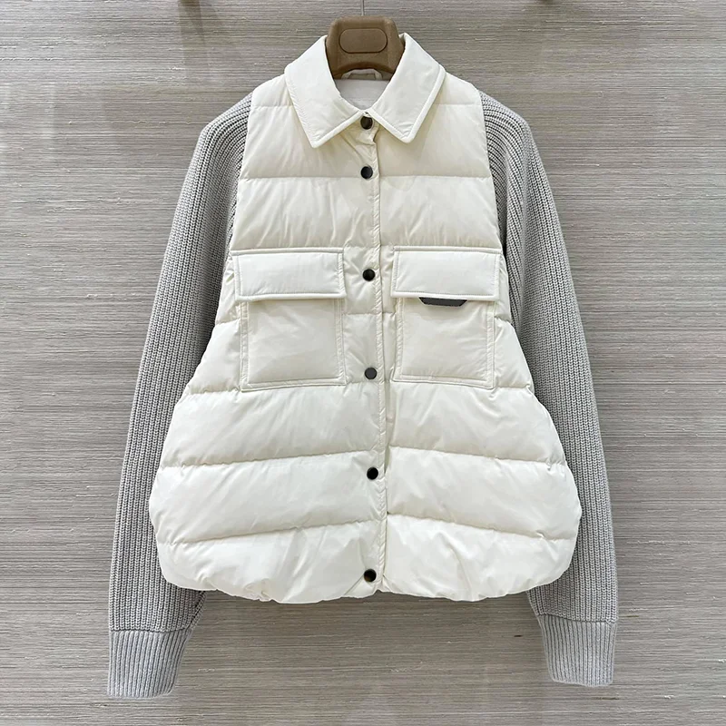 

Высококачественное стеганое женское пальто из шерсти и пуха, зимняя одежда, однобортное однобортное пальто с отложным воротником 251017244