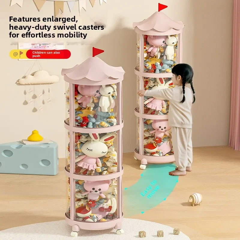 Large capacity  toy doll plush doll storage bucket artifact transparent layered display rack cabinet box cylindrical cylinder