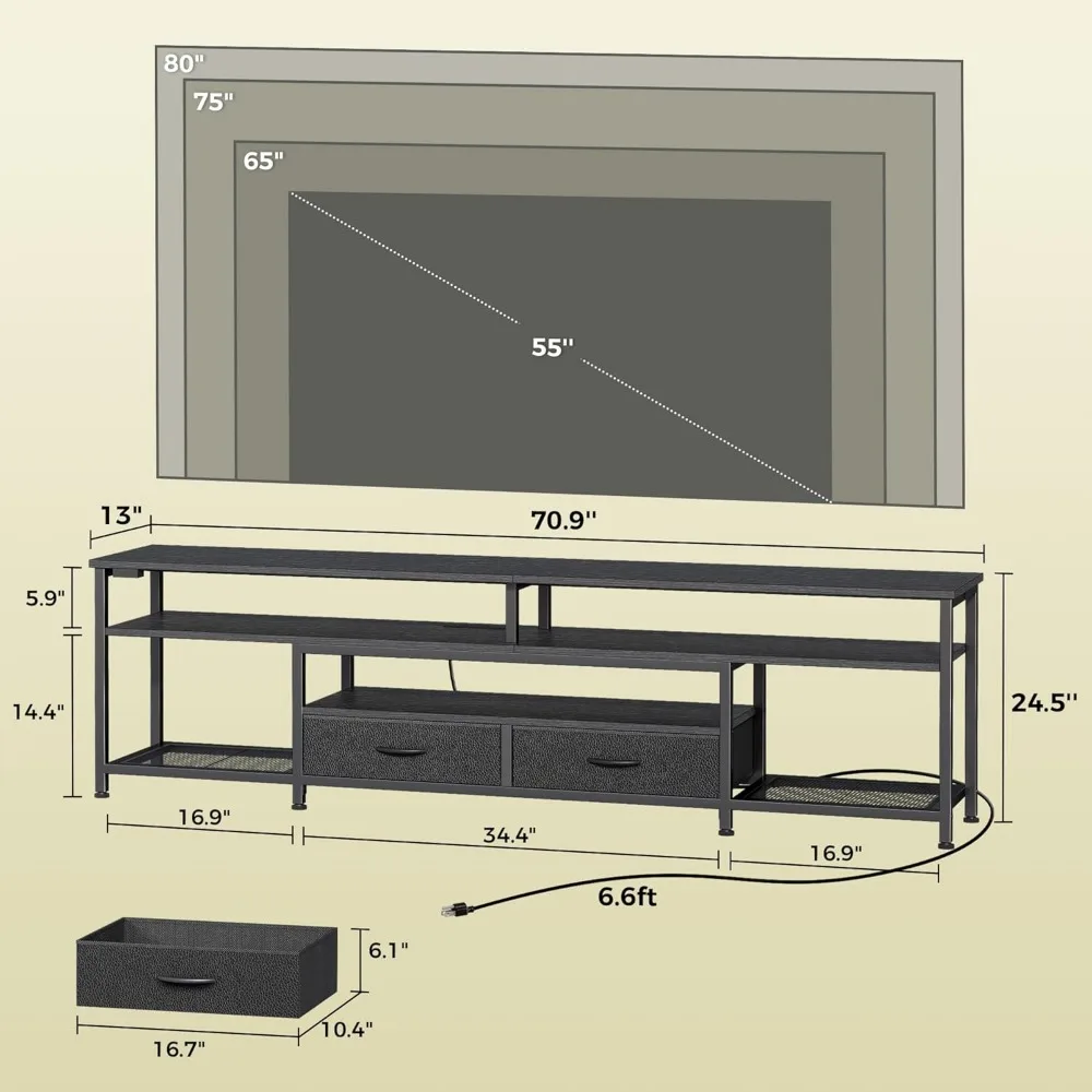 مخزن قائم بذاته مقاس 71 بوصة، بوفيه مطبخ مع كوخ، وخزانة تخزين حديثة، وخزانة ميكروويف مع أدراج، وأبواب زجاجية، وإعلان
