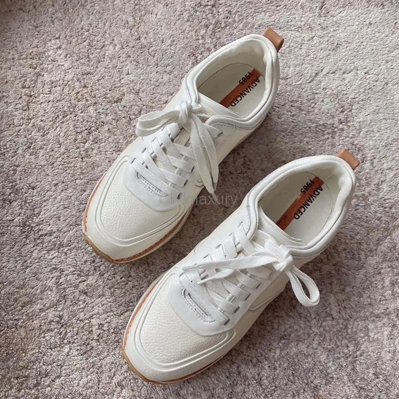 CNlalaxury 2022 New Fashion Women Genuine Leather Lacing Thick Sole Casual Shoes Solid Simple Sneaker Ladies Shoes Female