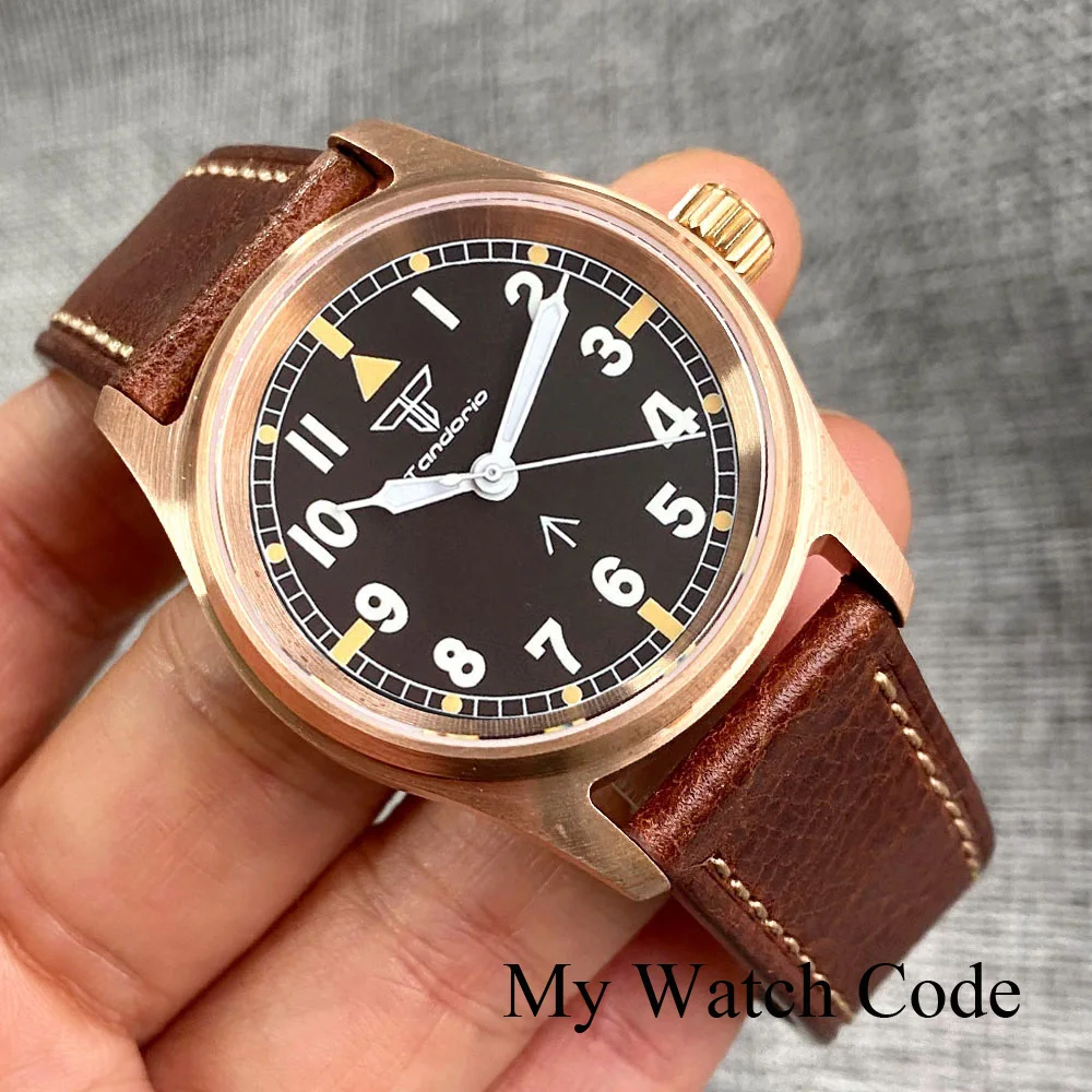 Real Bronze Pilot Watch Men Miyota 8215 Automatic Small Wristwatch Lume Clock Military Sapphire Glass 200m waterproof Tandorio