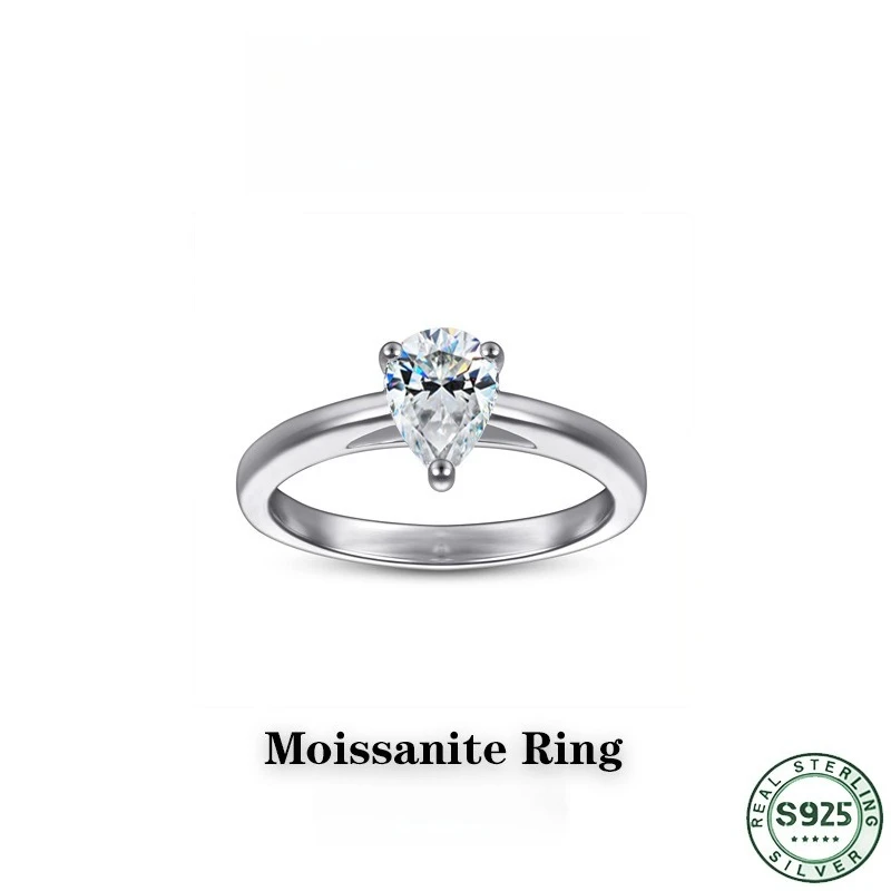 Hot selling Fashion 100% S925 Silver Ring 5 * 7mm Water Drop Moissand Diamond Ring Light Luxury Versatile Wedding Jewelry