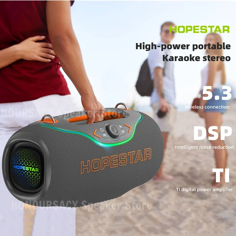 Hopestar A6 Club مكبر صوت بخاصية البلوتوث قابل للنقل 200 وات عالي الطاقة 24000 مللي أمبير في الساعة فائق التحمل مع ميكروفون TWSstereo كاريوكي مكبر صوت لاسلكي