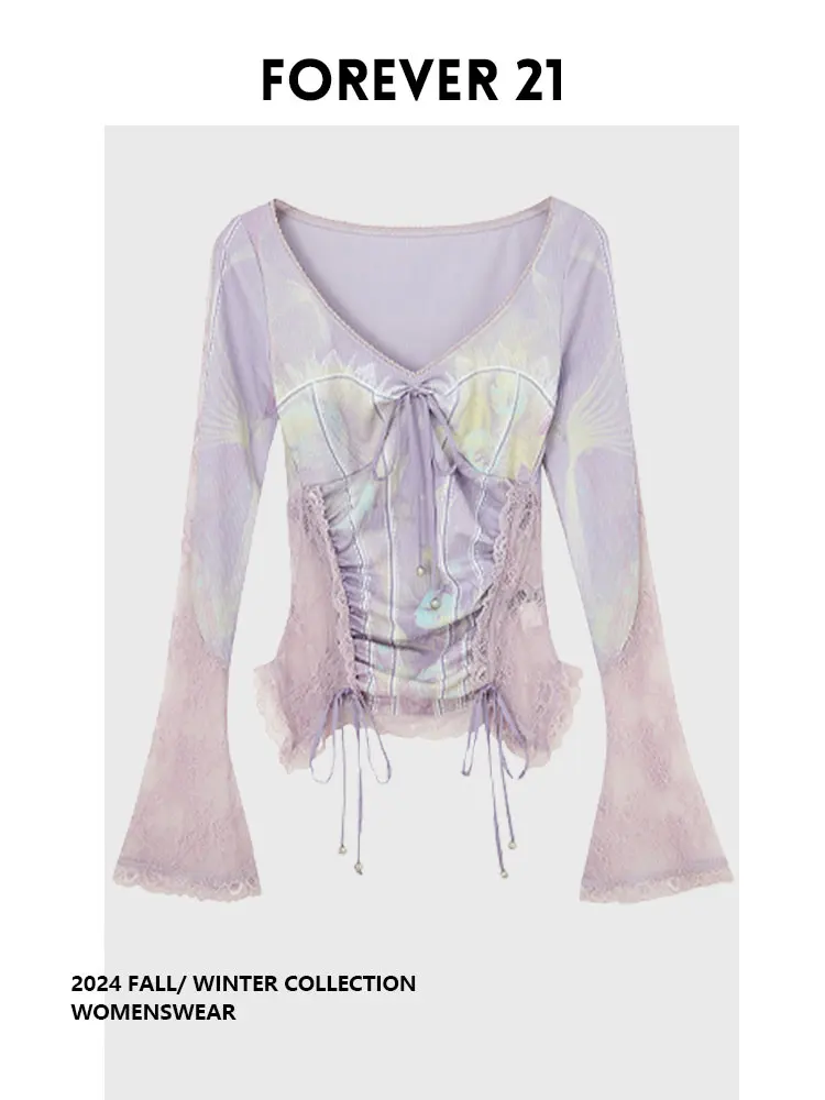 

Forever 2, модный высокоэластичный кружевной принт, женская база irt Long Sve Commute Sle Pear Ape Fit, осень 2024 г.