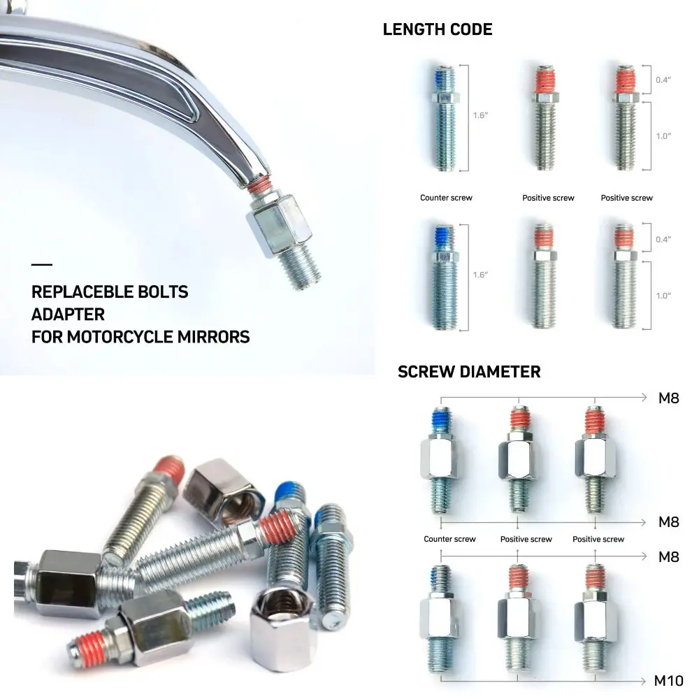 Motorcycle Mirror Handlebar Accessories Bolt Screw 8mm to 10mm, Thread Adapter for Motorbik E-Bike Scooter Moped Supermoto