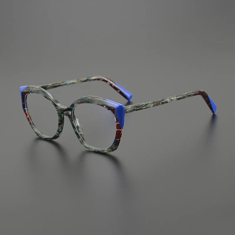 Niche fashion patchwork color glasses frame men and women literary retro cat eyes large frame personality prescription glasses