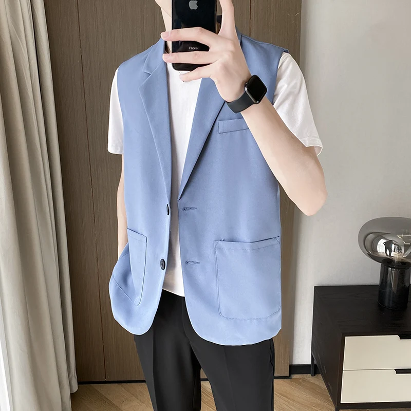 Premium Feelins INS Style Men's Suit Vest Set Loose Fit Sleeveless Korean Version Handsome Trendy Fashion Outerwear