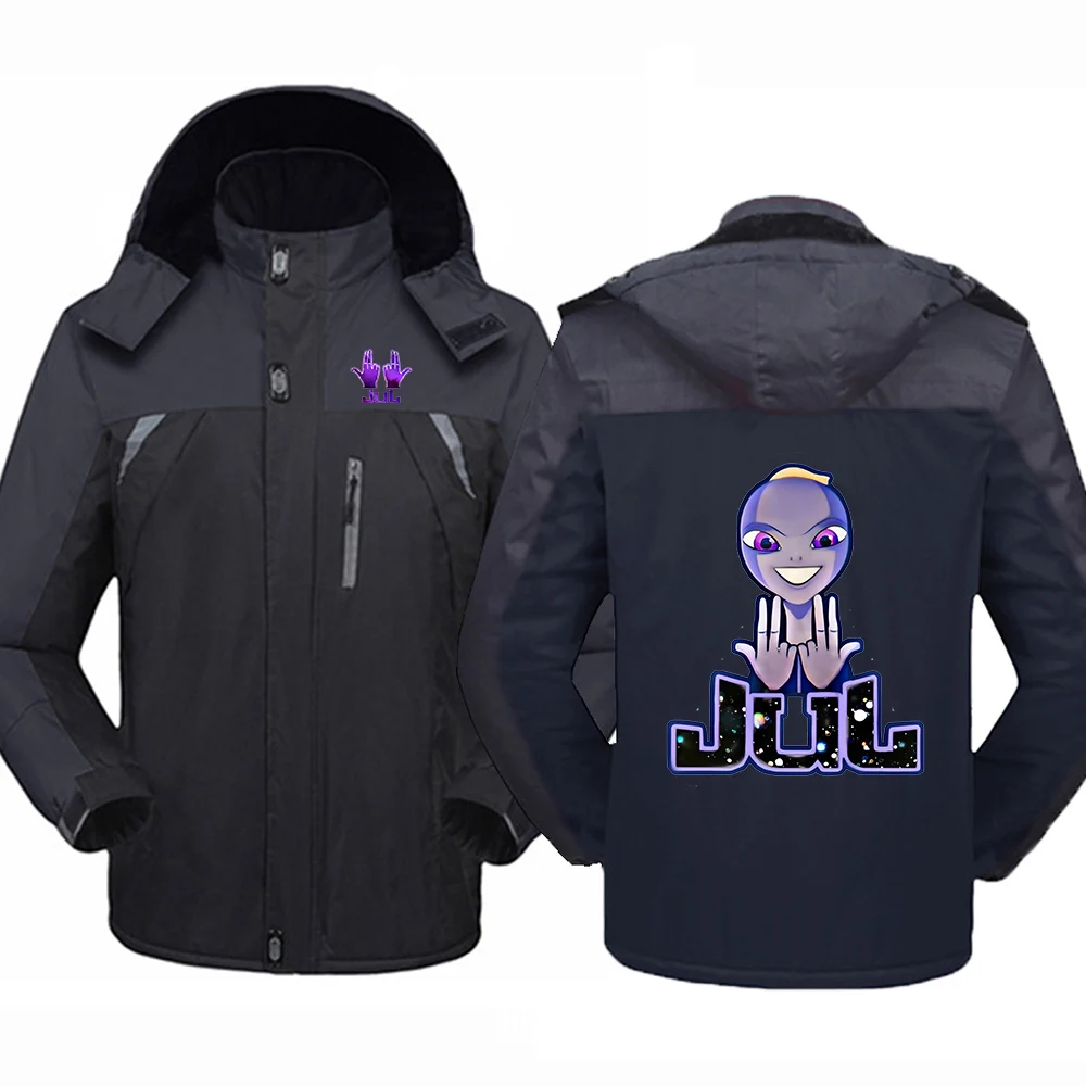 2025 Autumn And Winter Rapper Jul Graphic Men's Thicken Warm Zipper Windbreaker Versatile Jacket Comfortable Coat