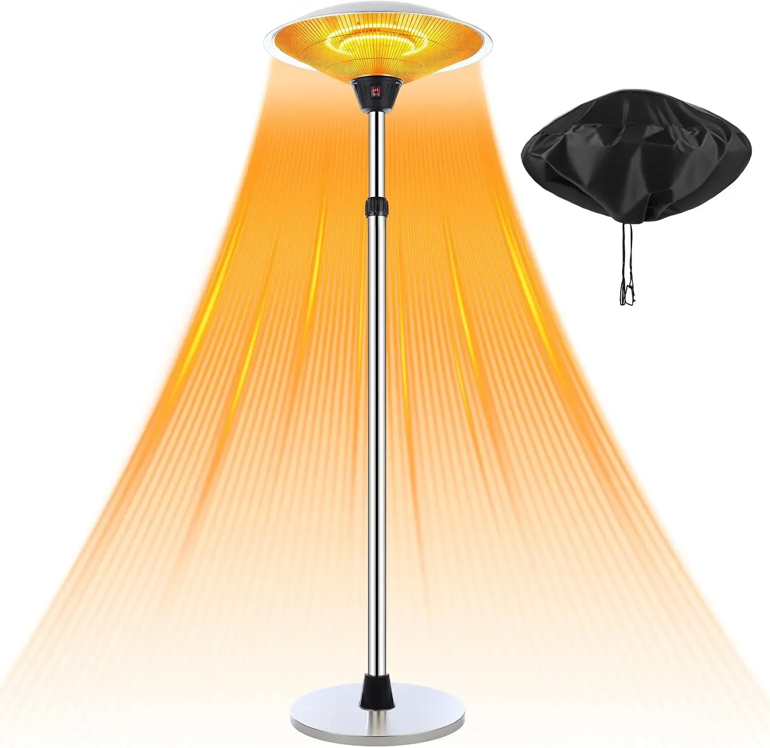1500w Electric Patio Heater for Outdoor Stainless Steel Free Standing Infrared Space Heater with Adjustable Height and Dust Bag,
