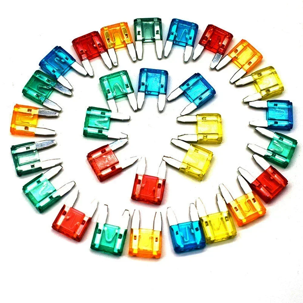 35Pcs Car MIXED Mini Blade Fuse Auto Motorcycle 5 7.5 10 15 20 25 30 AMP Blade Fuse Assortment Set Universal Accessories