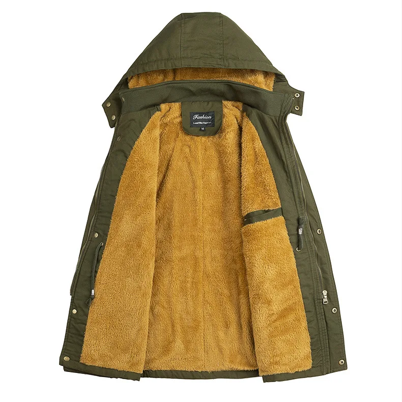 Winter Cotton-padded Men's Tooling Jacket Medium And Long Men's Large-size Coat Warm And Thicker