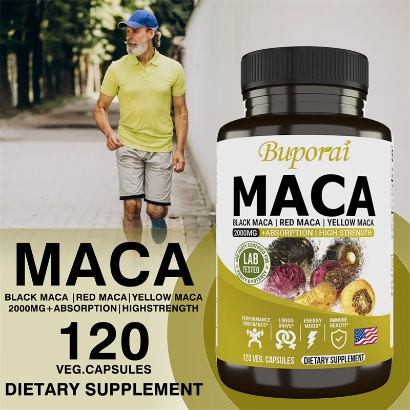 Maca Root Capsules for Men and Women To Help Boost Energy and Performance, Made with Black, Red and Yellow Maca