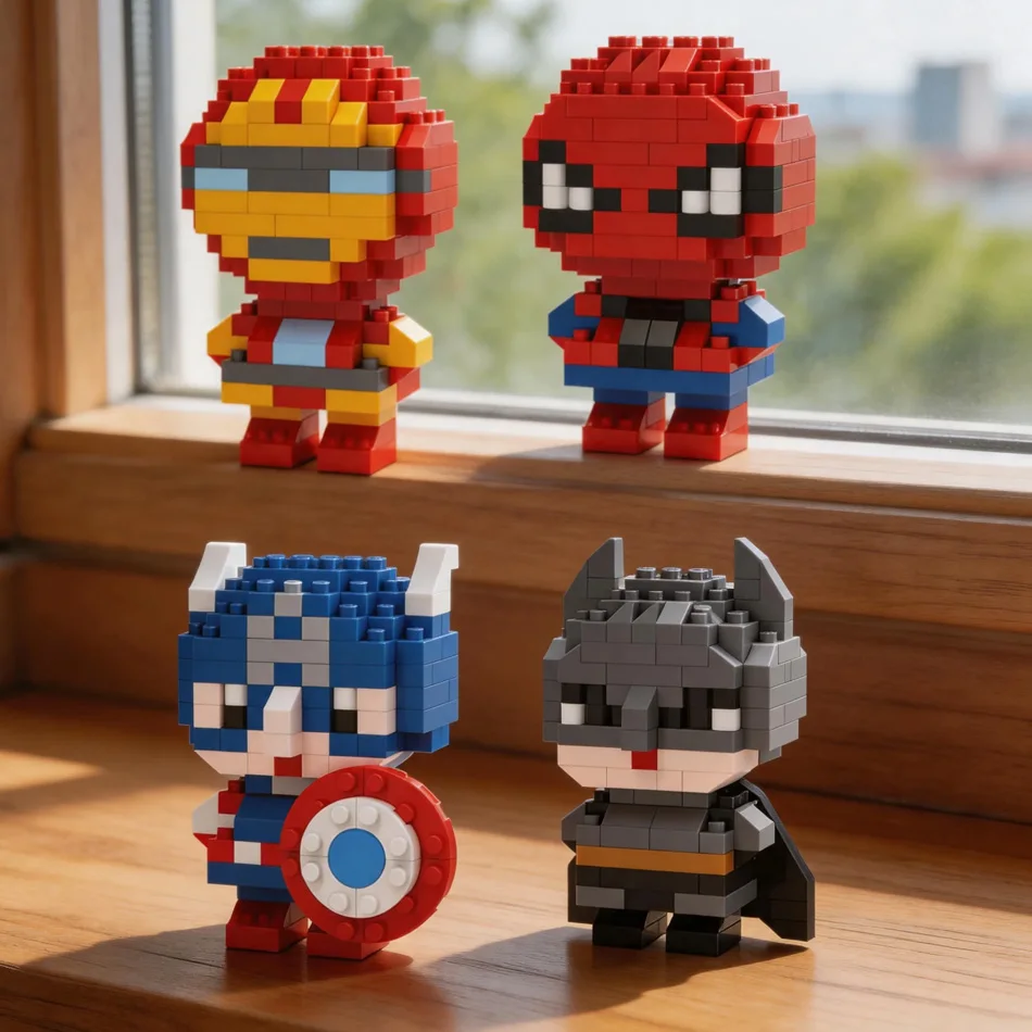 Q Version Spider-Man Batman Captain America Mini Building Blocks Figurines, Desktop Car Decor Stress Relief Toys