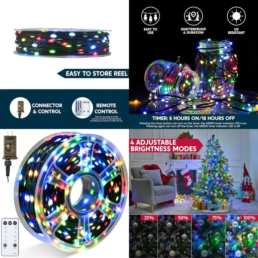 

1200 LED Christmas String Lights Outdoor, 394Feet Fairy Light with Remote 8 Modes Timer, Plug in PVC Green Wire Lighting Decor