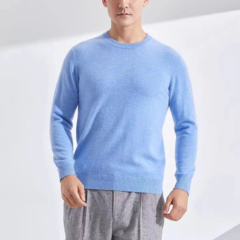 

Autumn And Winter New Seven-Pin Thick Contrast Round Neck 100 Pure Wool Men's Color Matching Knit Bottoming Sweater Inside