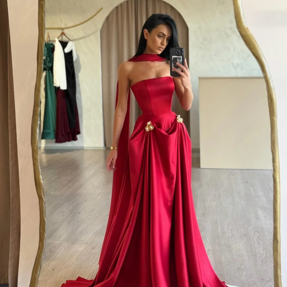 اللؤلؤ الزهور الديكور الأوشحة الطويلة الجلباب دي سواريه أربعة اتجاهات تمتد فساتين الحفلات ألف خط فستان حفلة موسيقية مخصص