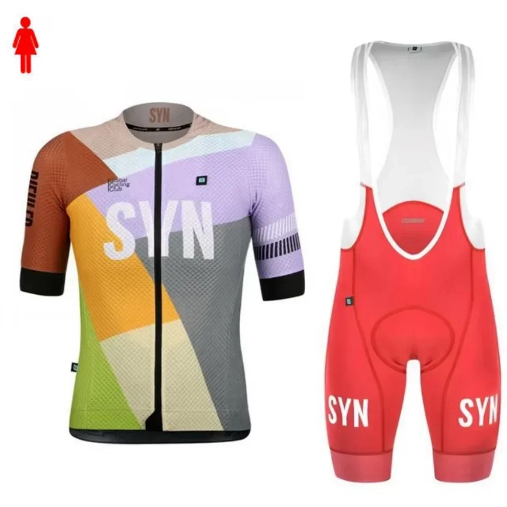 Women Race Pro Team SYN Short Sleeve Cycling Apparel Close-fitting Road Cycling Jersey Bib Shorts Anti-UV Set Road Race Jersey