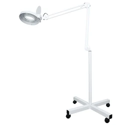 Soft Light Eye Protection Cold Light Lamp Cross Base with Wheels Beauty Salon LED Floor Light Swing Arm 8x Magnifying Glass Lamp