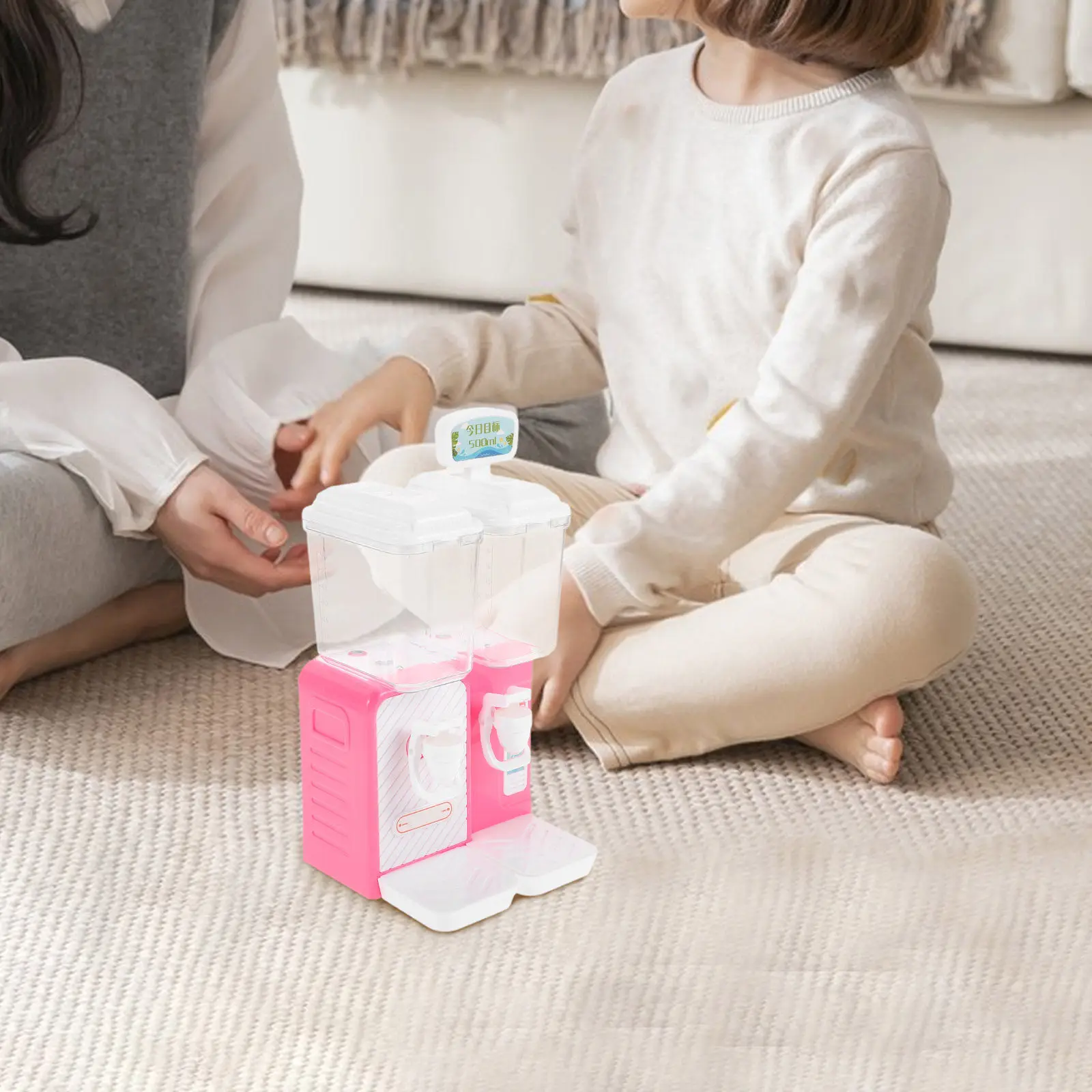 Kids Mini Water Dispenser with Dual Outlet, Press-Down Realistic Simulation Educational Toy for Desktop