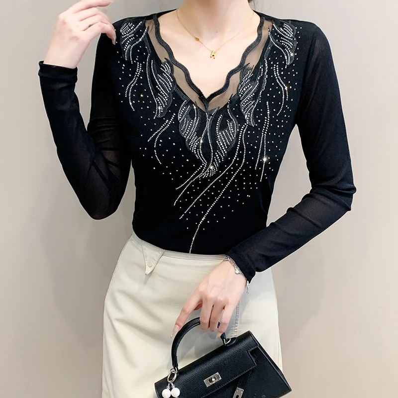 

Весна,Новинка,Европейская,Одежда,Футболка,Шик,Сексуальный,В-образный вырез,В выдалбливают,Блестящие,Diamonds,Женские,Топы,Длинный рукав,Пэчворк,Кружево,Тюльники,9022