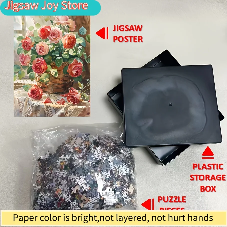 1 Box (500pcs) Mini Size Paper Puzzles | "The Roses in the Basket" Portable Card Game for Party & Family Activities, Scratch R