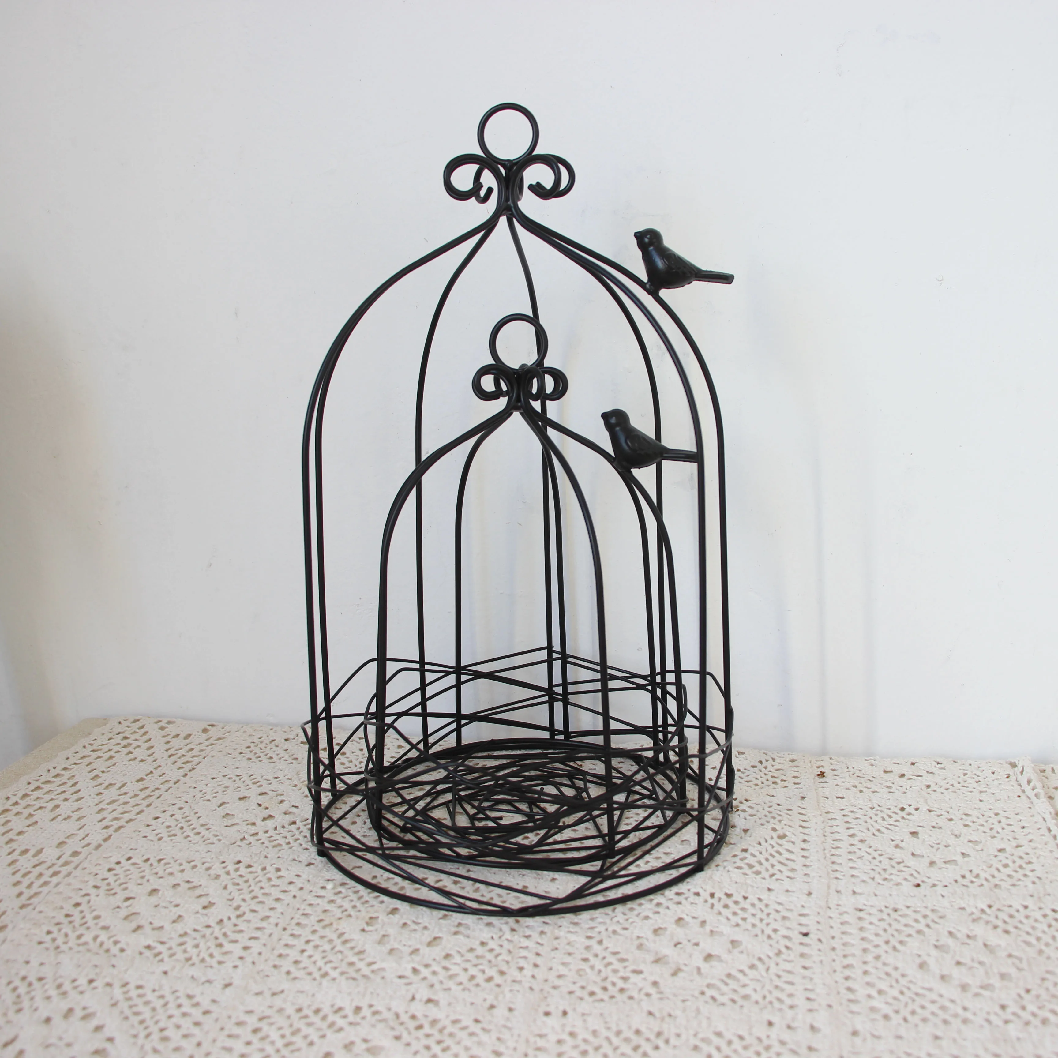 new Outdoor Modern iron garden metal birdcage black line cage with Bird hook decoration hanging flowerpot succulent plants