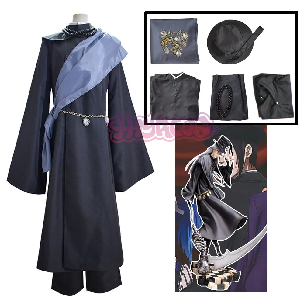 Anime Kuroshitsuji Undertaker Cosplay Costume Halloween Party Costumes Custom Made Full Set Hat Chain Accessories Snd Props