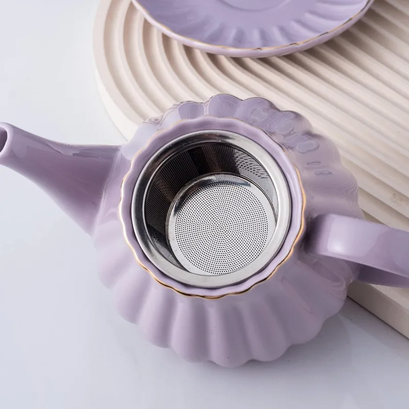 Serve for 6- Fine China Pink Coffee Cup/Teacup Set, 8 OZ Cups& Saucer, with Teapot-Sugar Bowl-Cream Pitcher Teaspoons and te