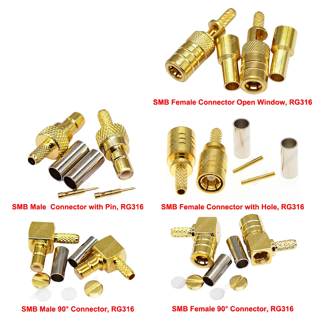 2PCS/lot SMB Male/Female Connector Crimp RG316 Coaxial Cable Gold Plated SMB50-1.5 RF Coaxial Connector 90Degree High Quality