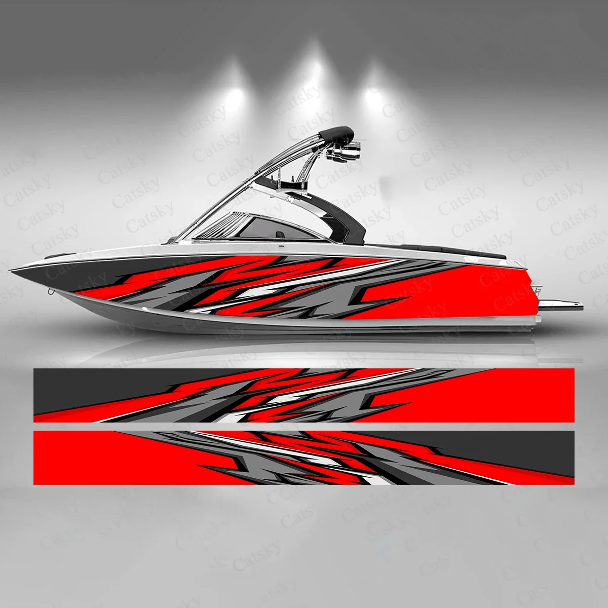 Red Gray Design Colorful Boat Sticker Fashion Custom Fish Boat-Sticker Vinyl Waterproof Boat Wrap Graphic Boat Wrap Decal