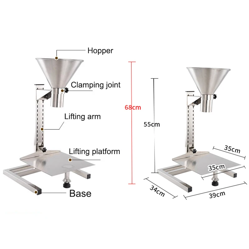 Stainless Steel Feeding Hopper with Support Stand Vacuum Bag Sub-Packing Funnel Manual Filling Funnel