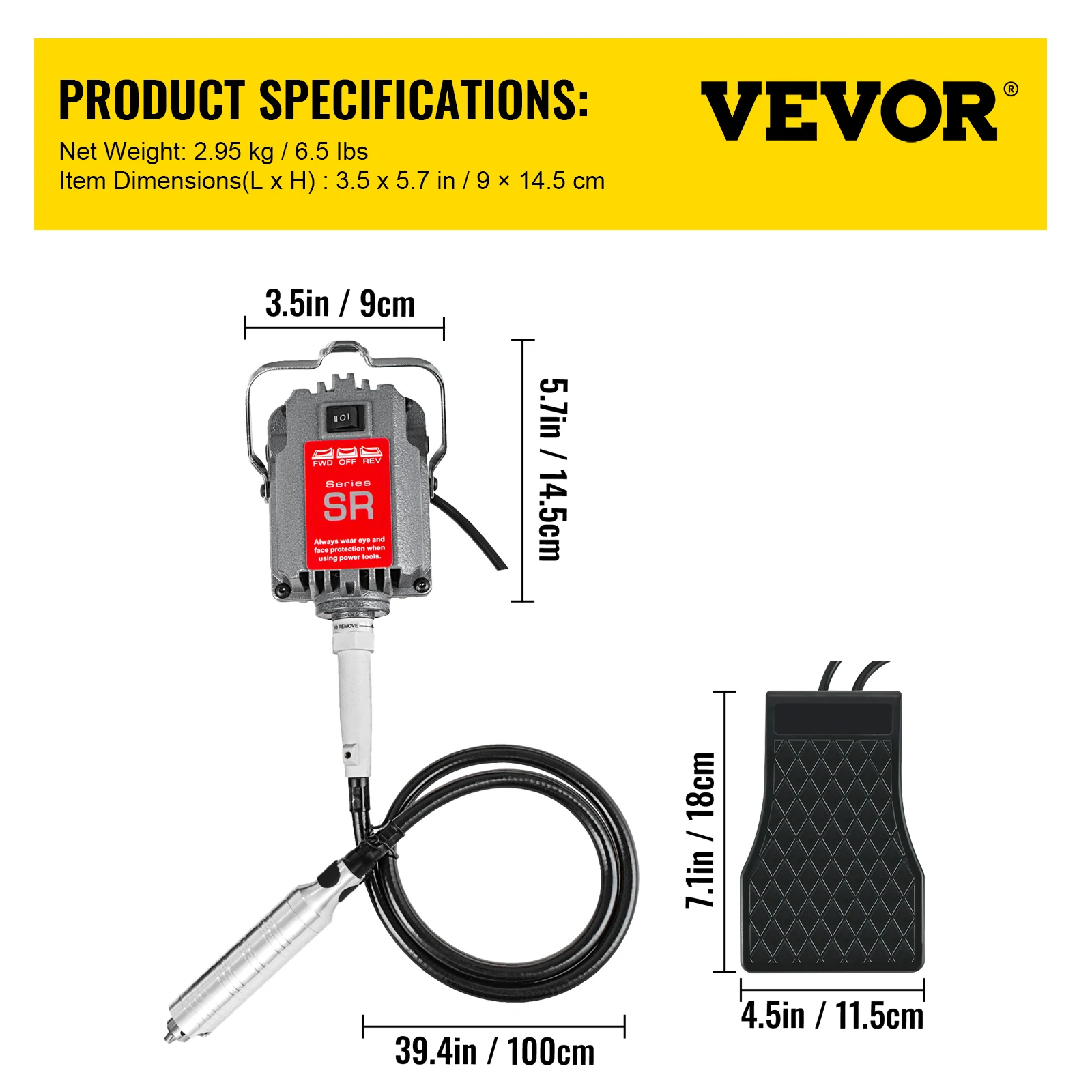 VEVOR 230W Mini S-R Flex Shaft Mill w/ Foot Pedal 4mm Chuck Hanging Flexible Jewelry Polishing Machine Rotary Stone Carving Tool