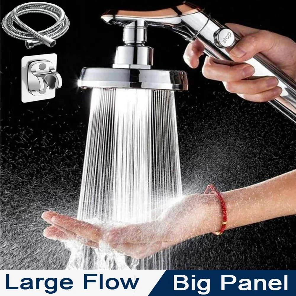 

Big Panel Pressure Boost Shower Head Adjustable High Pressure Large Flow Spray Nozzle Water Saving One-Key Stop Water Showerhead