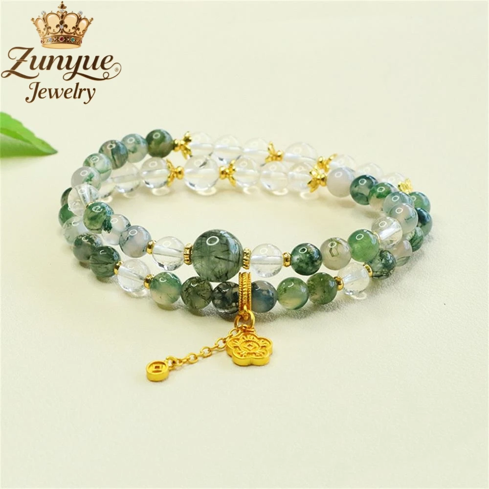 

Natural Aquatic Plant Agate White Crystal Double-Loop Bracelet Luxury Quality Fashion Jewelry Exquisite Elegant Popular Charms