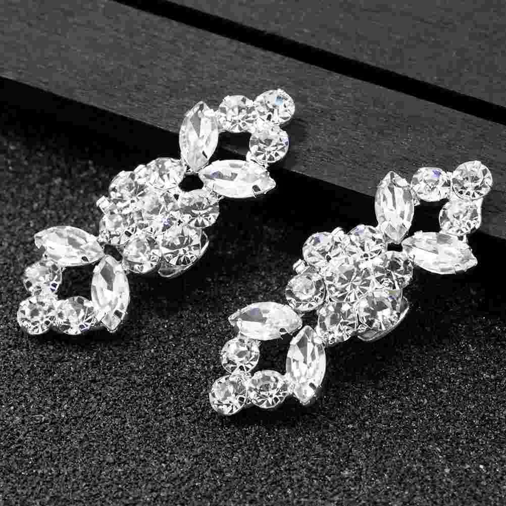 1 Pair Fashion Crystal Shoe Buckle Silver Alloy Shoe Clip DIY Shoe Decoration for Wedding Bride Women (Style 1)