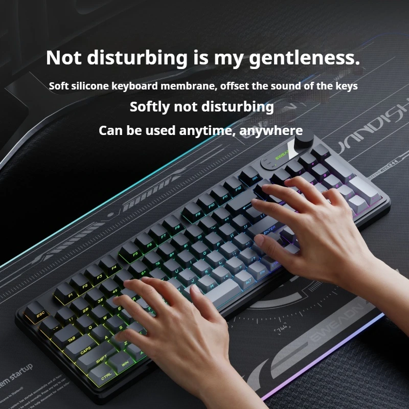 EWEADN Wired Gaming Keyboard, RGB Backlit with Side-Printed Gradient Keycaps, Multimedia Knob Control & Display Screen