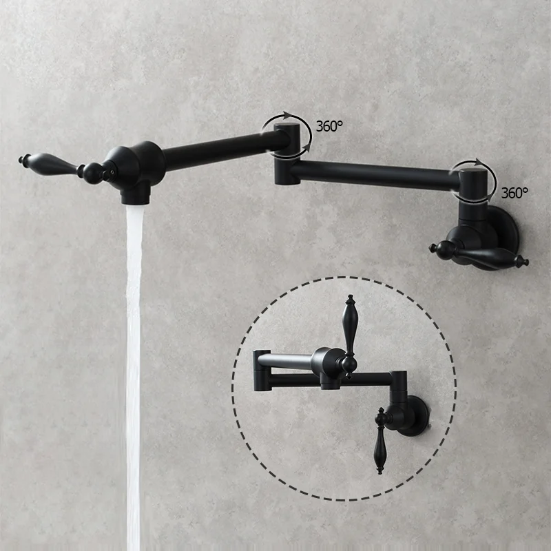 Imagem -02 - Latão Dupla Junta Bocal Dobrável Telescopic Rocker Wall Kitchen Faucet Single Hole Double Handle Torneira de Pia de Cozinha