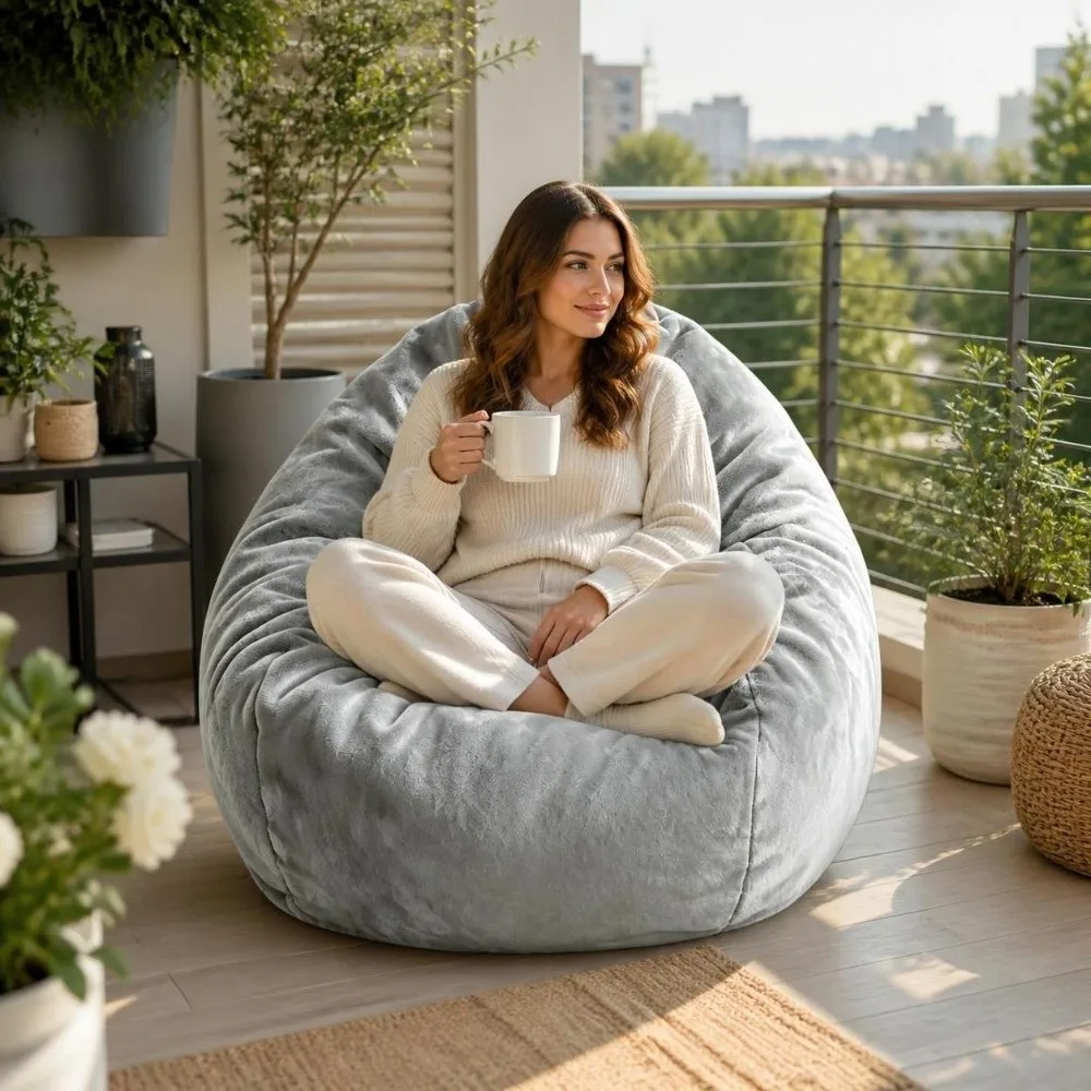 Versatile Plush Fabric Bean Bag Chair Cover No Filling Washable Lazy Sofa Cover Soft Removable Beanbag Pouf Children Adults