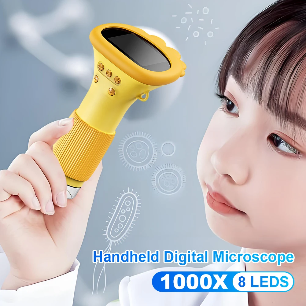 1000X Handheld Digital Microscope 2 Inch IPS Screen Mini Pocket Microscopes 2MP Lens Children Biological Insect Coin Magnifier