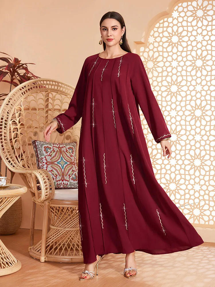 

Red Abayas for Women 2024 New Fashion Muslim Diamonds Party Dress Marocain Kaftan Dubai Turkey Robe Islamic Jalabiya Djellaba