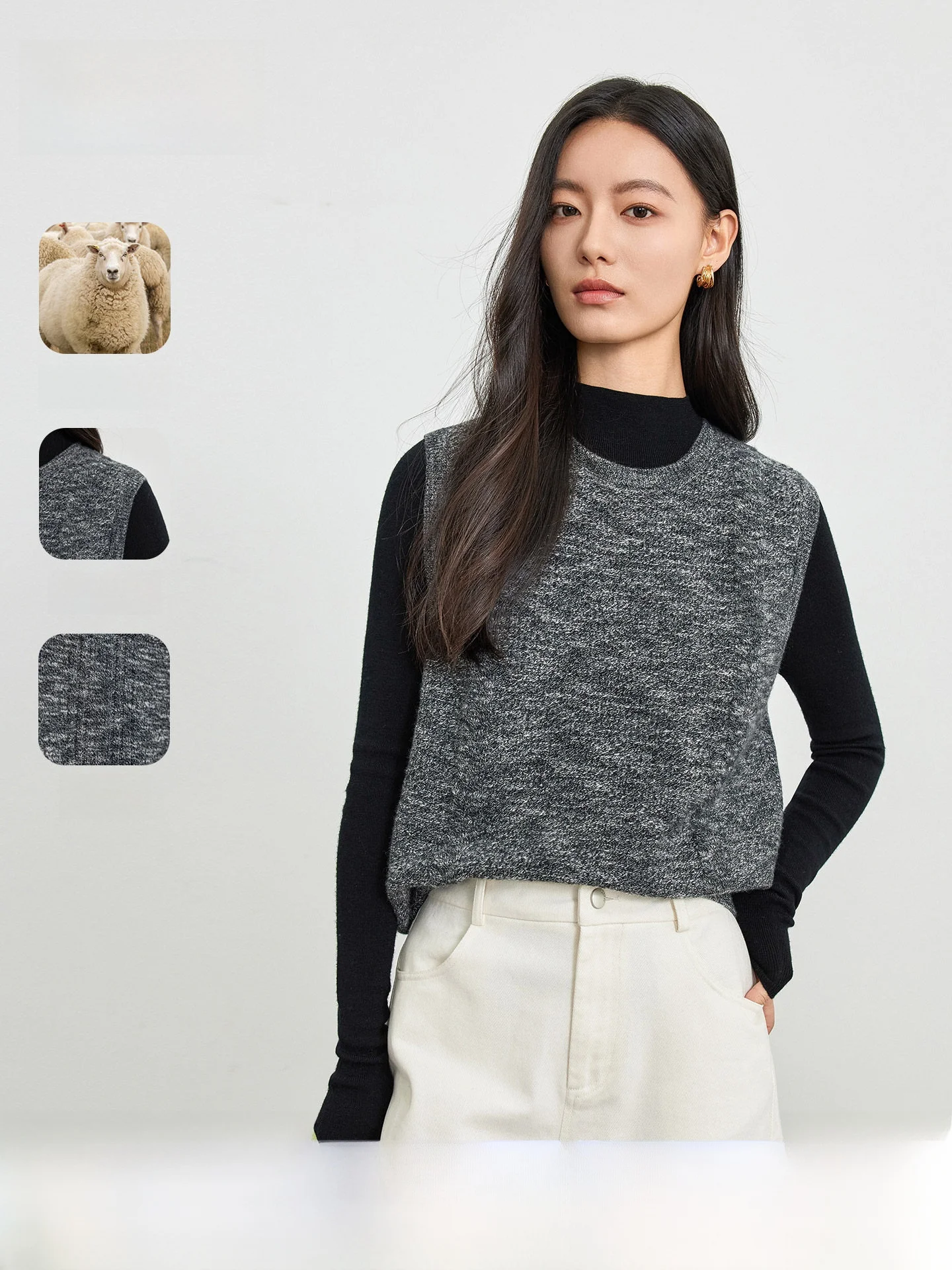 

Pure Wool Women's Vest Spring New round Ne Svel Bamboo Fiber Knitted Sweater Comfortable Soft Commute Sle Faion