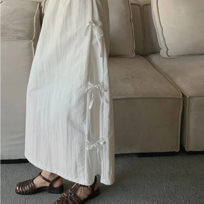 Mid-Length  Knot Belted Half Skirt Women's Long Skirt Casual High Waist A-Line Skirt Chinese Design Sensation Split
