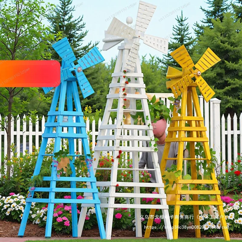 Outdoor windmill flower stand indoor courtyard villa B & B decoration preservative solid wood jasmine climbing vine
