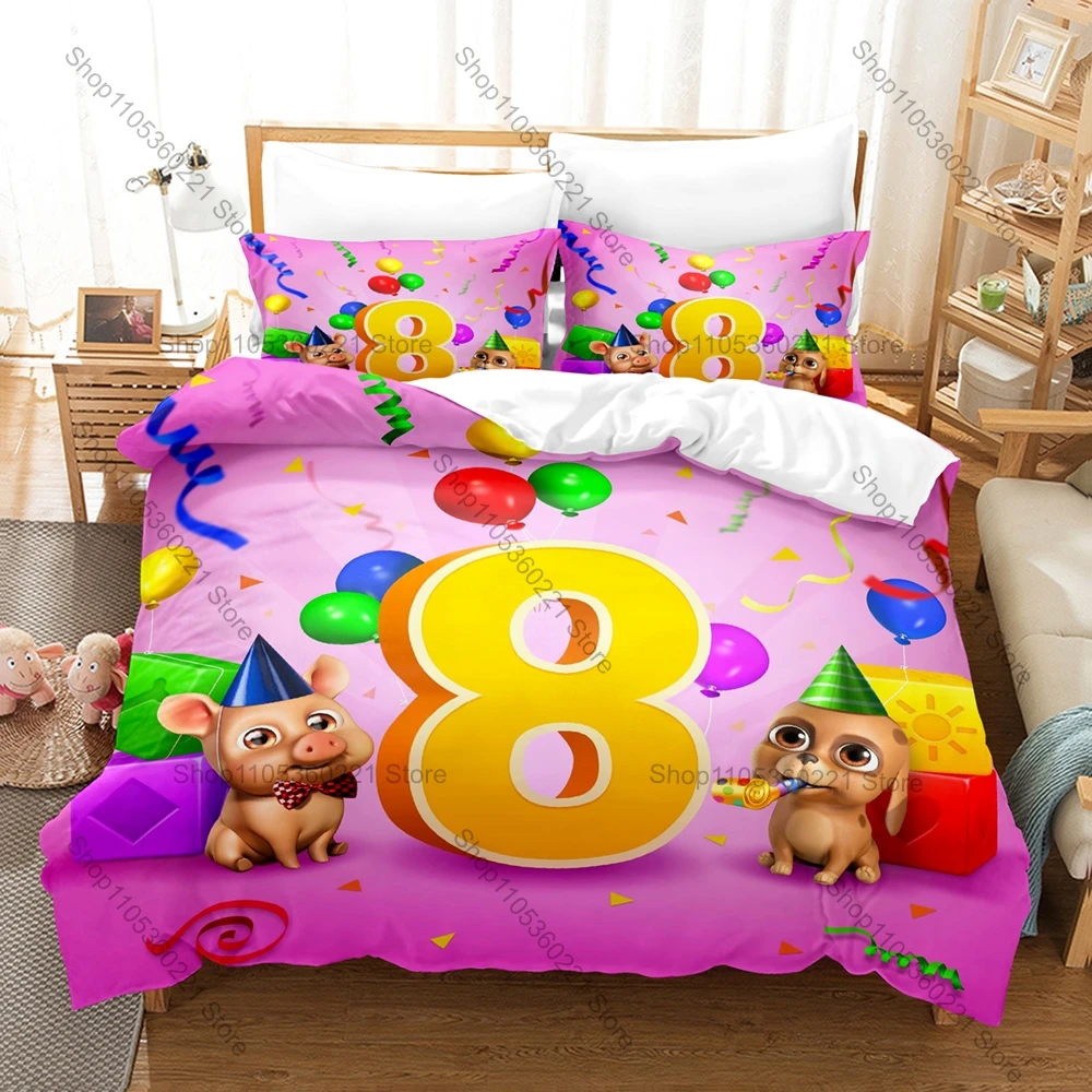 Cool Pet Rescue Saga Bedding Set, Duvet Cover + 2 Pillowcases Cute Dog Pig Pattern Bed Linens for Home & Dorm Decoration