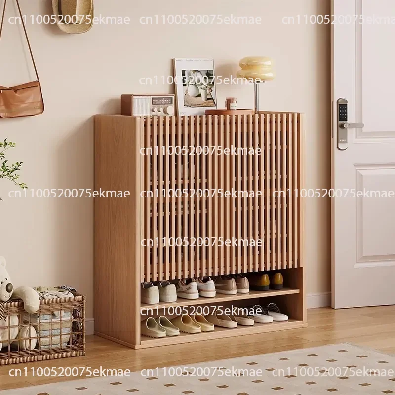 Shoe Cabinet Household Door Solid Wood Storage Cabinet Integrated Against The Wall Japanese-style Entrance