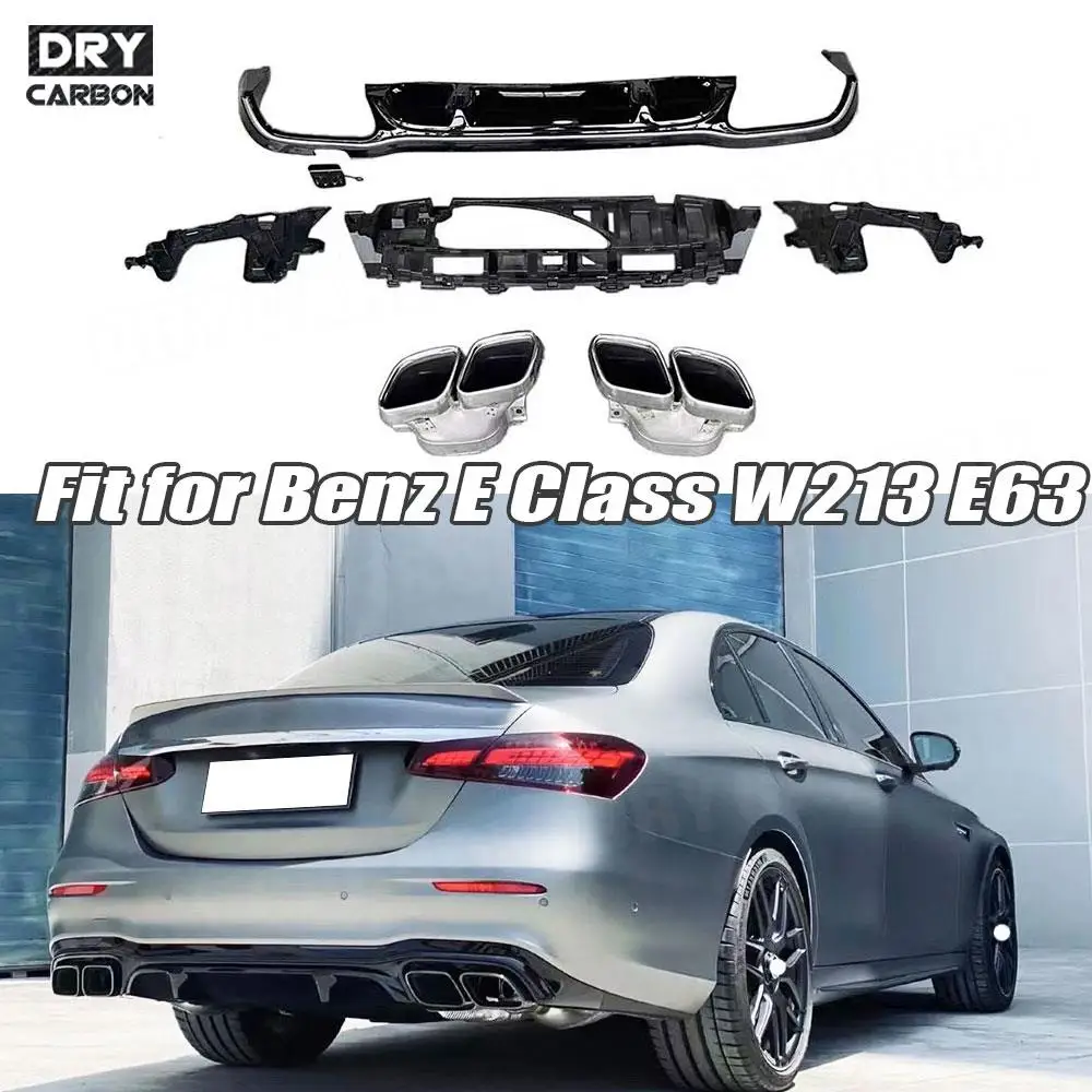 

W213 Rear Bumper Lip Diffuser Spoiler with Exhaust Tips Bodykits Accessories for Benz E Class E63 AMG Sport 2016-2021