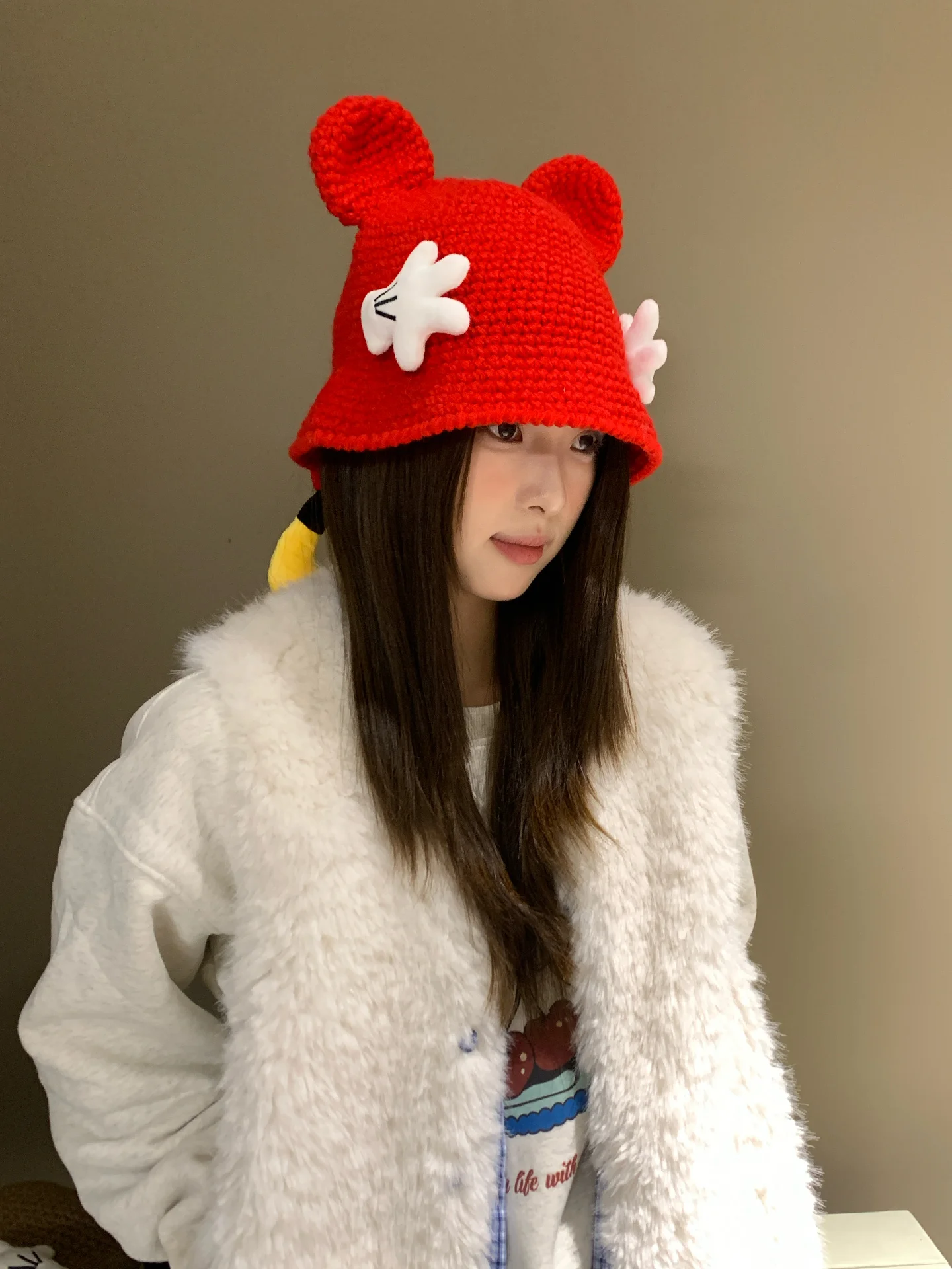 Cute Cartoon Buttocks Palm Knitted Fisherman's Hat For Women With A Large Head Circumference Funny Photo Taking Warm Yarn