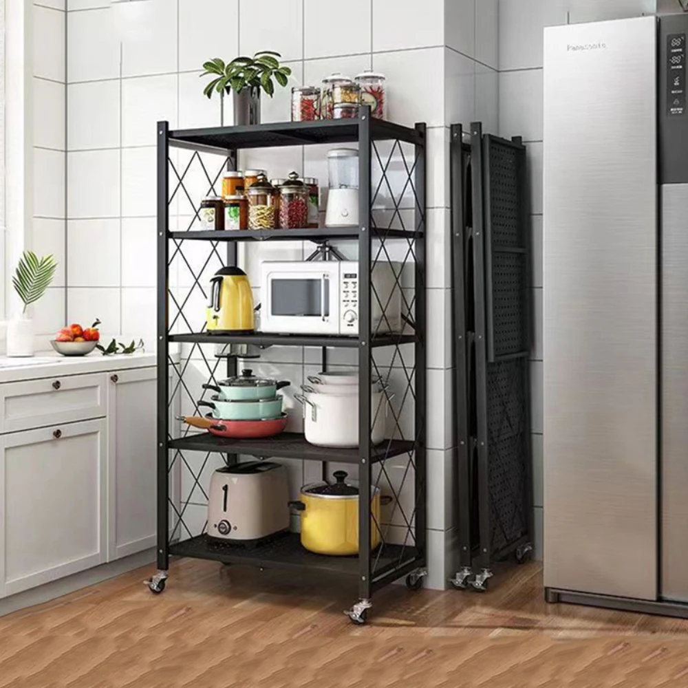 Installation-Free Folding Kitchen Rack Standing Storage Shelving Unit Metal Storage Shelf Room Outdoor Flower Stand Shelf