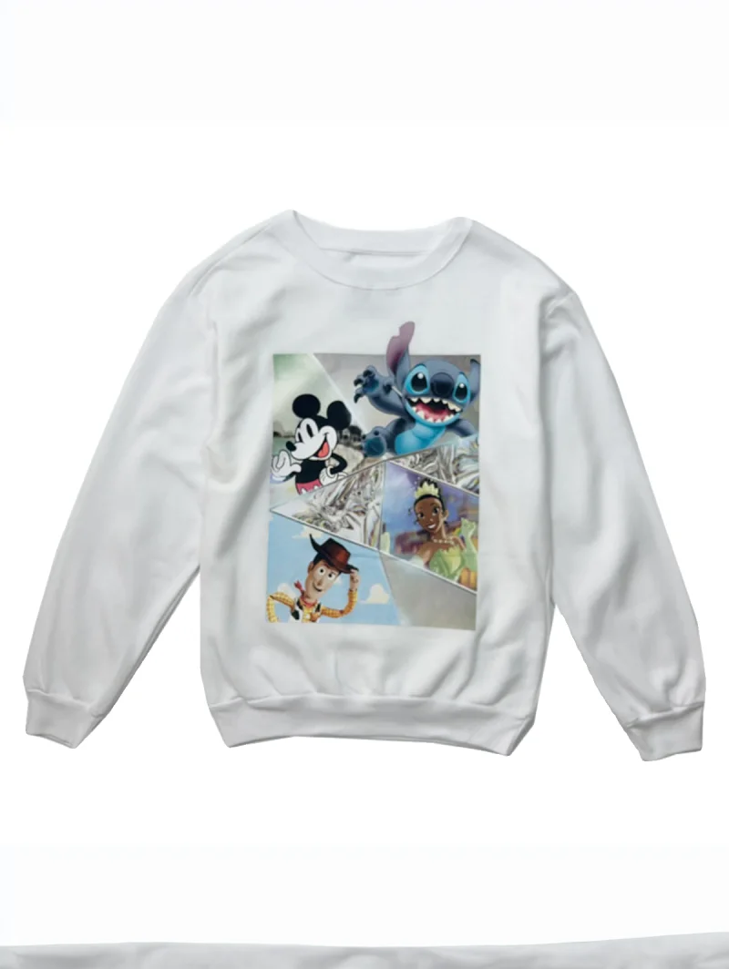 Spring Autumn 2023 round Ne Hoodie Thin Fce Loose Casual Slimming Women's Cartoon Print Sweatirt Cotton Polyester Blend