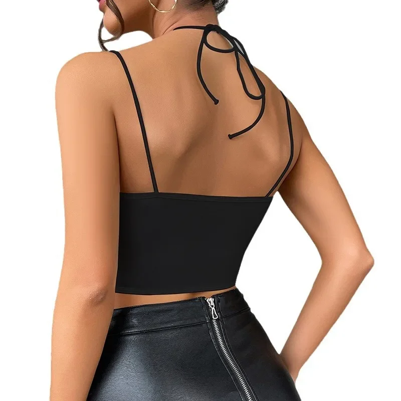 2000s Aesthetic Chic Elegant Crop Top Ladies Coquette Sexy Explosive Hanging Neck Mesh Corset Top Women Black White Tank Camis